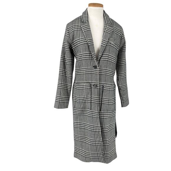 Shades Of Grey By Micah Cohen Houndstooth Glen Plaid Midi Coat Womens Small - Picture 1 of 12